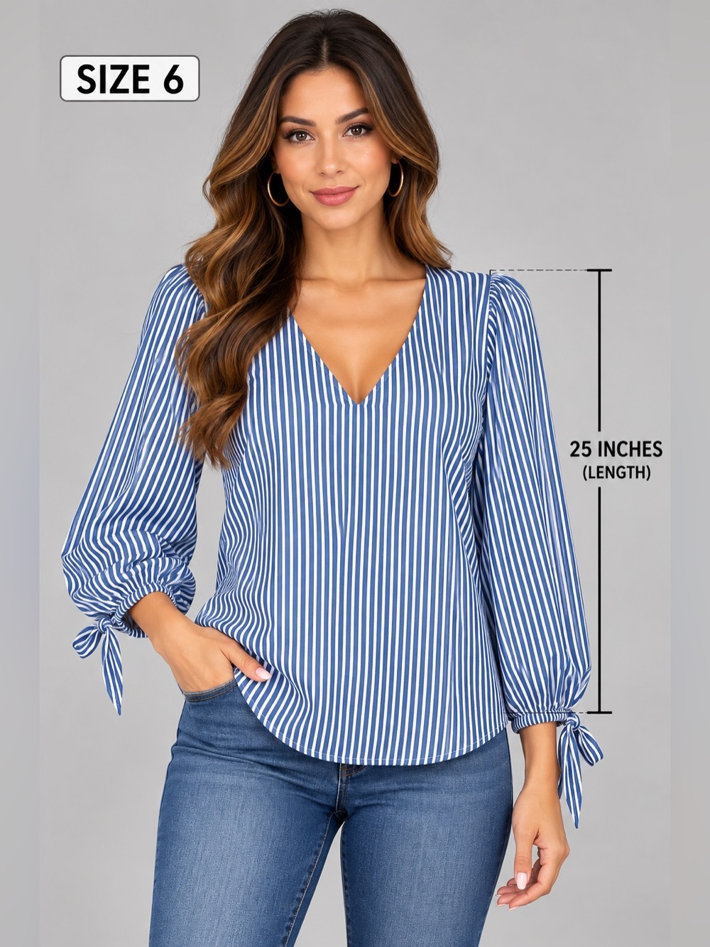 L.O.G.G. Women's Blue & White Striped Long Sleeve Blouse - Size 6